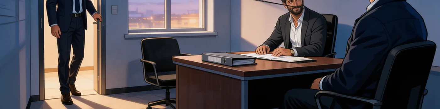 A Milan office at dusk, from the comic Archie Moretti